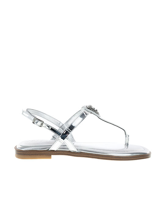 Guess Leder Damen Flache Sandalen in Silber Farbe