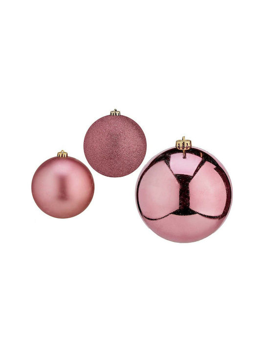 Krist+ Christmas Hanging Ball Ornament Plastic Pink With Gold Dust With Beads Pink