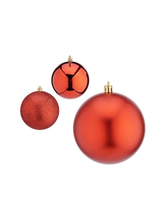 Krist+ Christmas Hanging Ball Ornament Plastic Red With Gold Dust With Beads Red