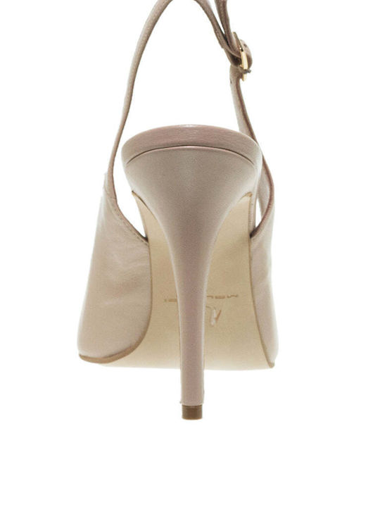 Mourtzi Leather Beige High Heels with Strap Slingback