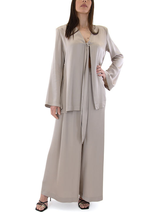 Women's Blouse Long Sleeve with V Neckline Beige