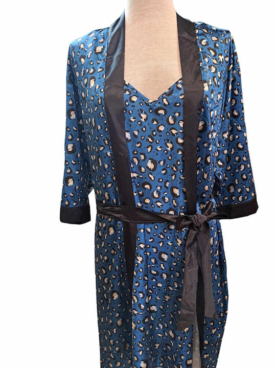 Elite Form Blau Satin Satin Robe Crossbody Leopard. (Code: 0905)