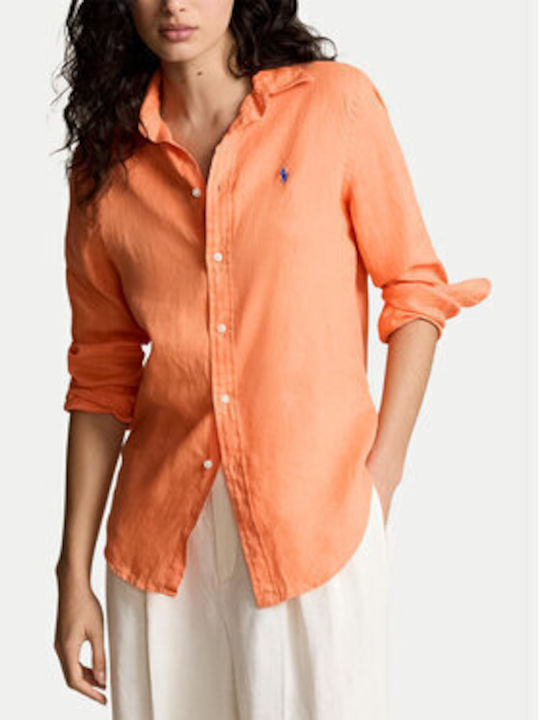 Ralph Lauren Langärmelig Damen Leinen Hemd Orange