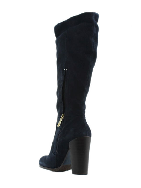 Suede High Heel Women's Boots Navy Blue