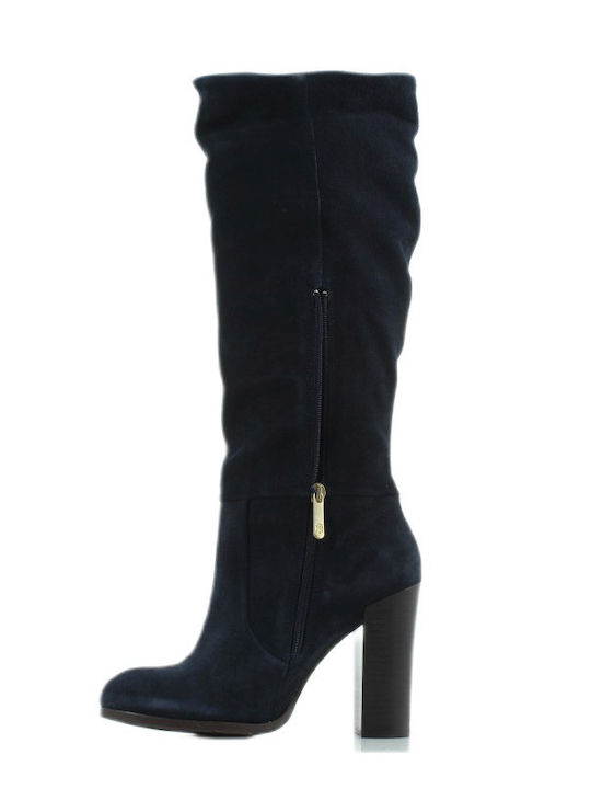 Suede High Heel Women's Boots Navy Blue
