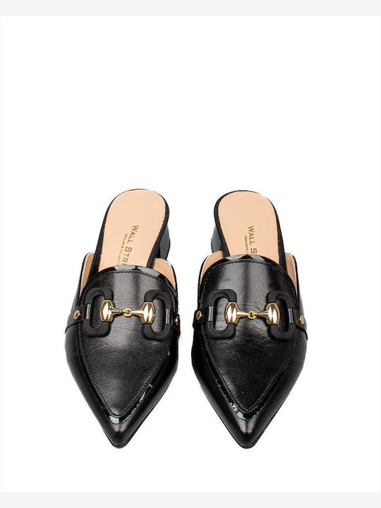 Leather Mules with Chunky Heel in Black Color