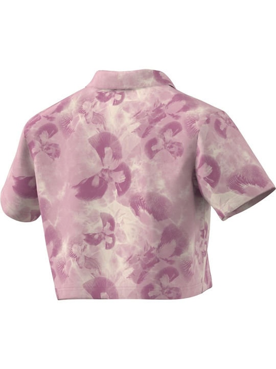 Adidas Women's Denim Floral Long Sleeve Shirt Pink