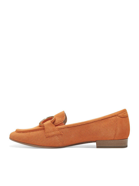 Leather Women's Moccasins in Orange Color