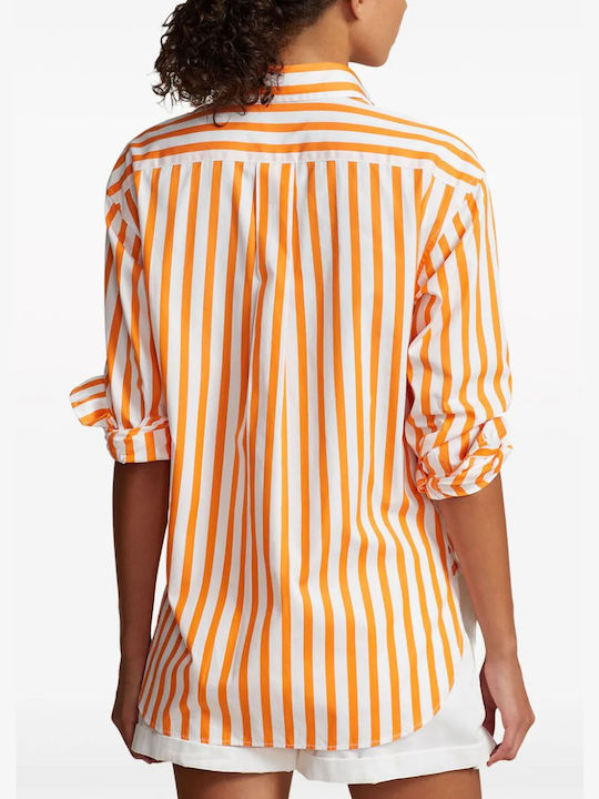 Ralph Lauren Women's Striped Long Sleeve Shirt Orange