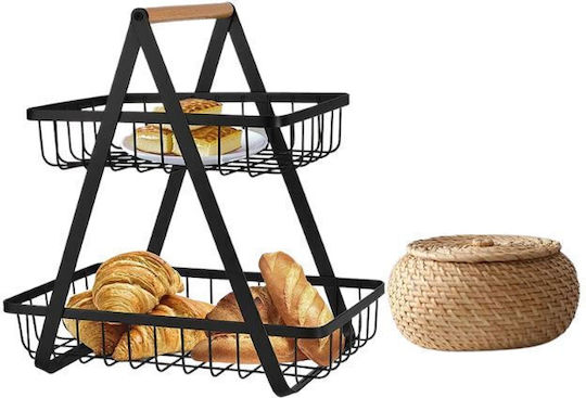 Obstschale Metallisch 2 Niveaus Schwarz 30x20x10cm