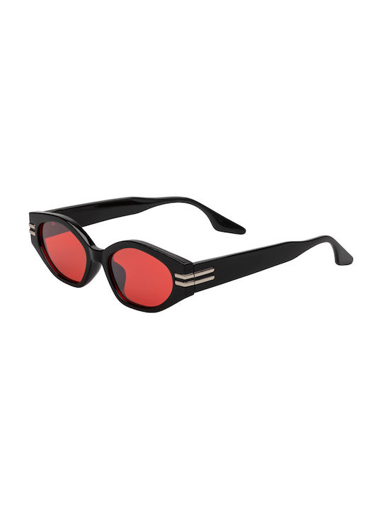 Women's Sunglasses with Black Plastic Frame and Red Lens 02-4022-Black-Pink