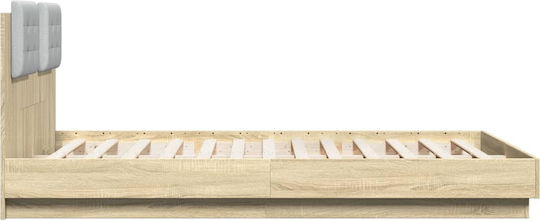 Semi-Double Bed Upholstered with Faux Leather Sonoma Oak with Slats for Mattress 120x200cm