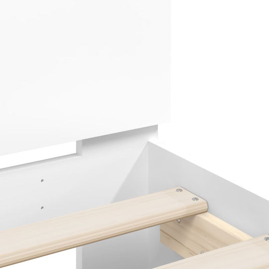Double Wooden White Bed with Slats for Mattress 135x190cm