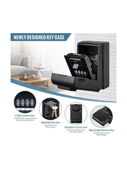 Cutie Pentru Chei Key Box De Perete Metalică Cu Tastatură Iluminată Led Kourk X-large Cu Cod De Acces Tip Heavy Duty 750g M8xl7xh13,5cm