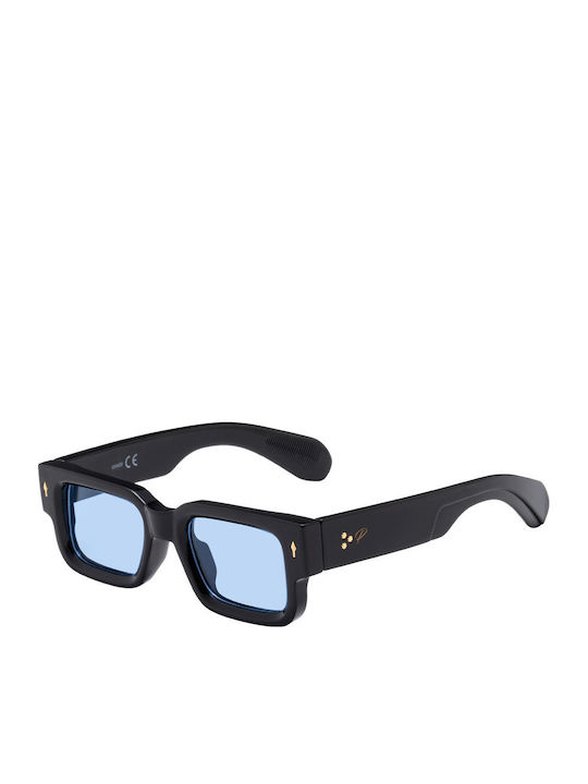 Pervedere Unisex Sunglasses with Black Horn-Rimmed Frame and Light Blue Lens 3467-01