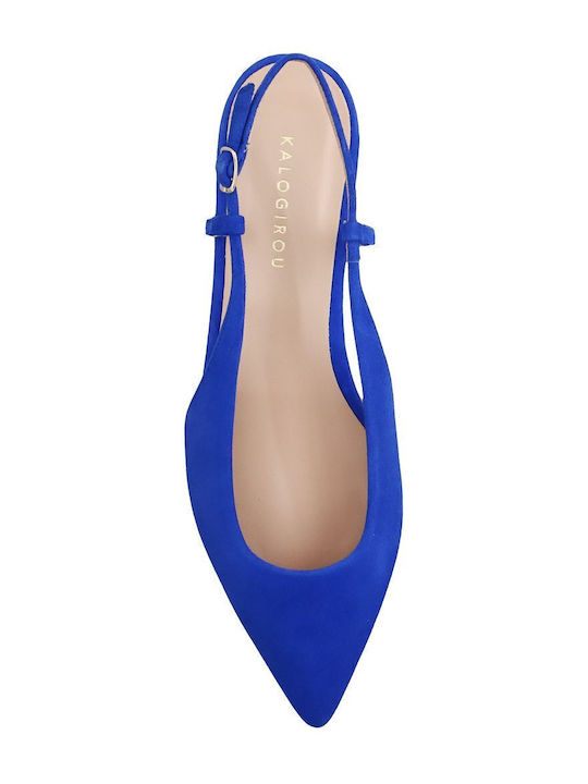 Suede Γυναικείες Μπαλαρίνες Slingback σε Μπλε Χρώμα