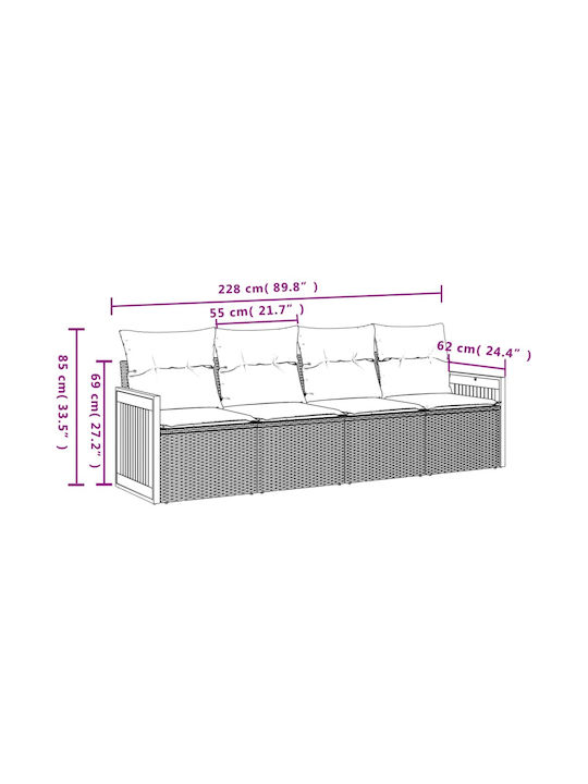 Canapea Cu Patru Locuri De Exterior Din Rattan Cu Perne 55x55x69cm