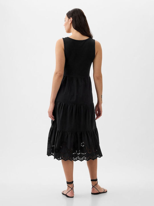 GAP Eyelet Midi Φόρεμα με Βολάν Black