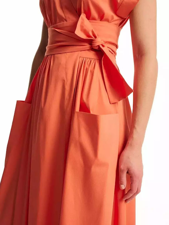Summer Midi Dress for Wedding - Christening Orange