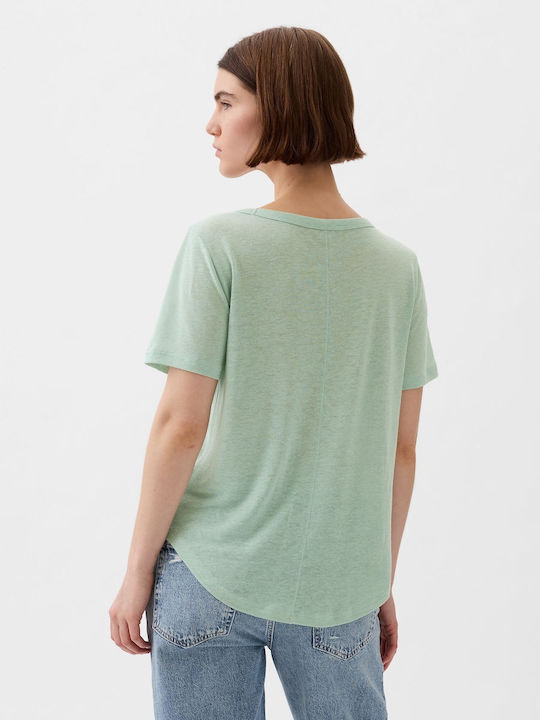 GAP Linen-blend Women's Summer Blouse Linen Frothy Aqua Green