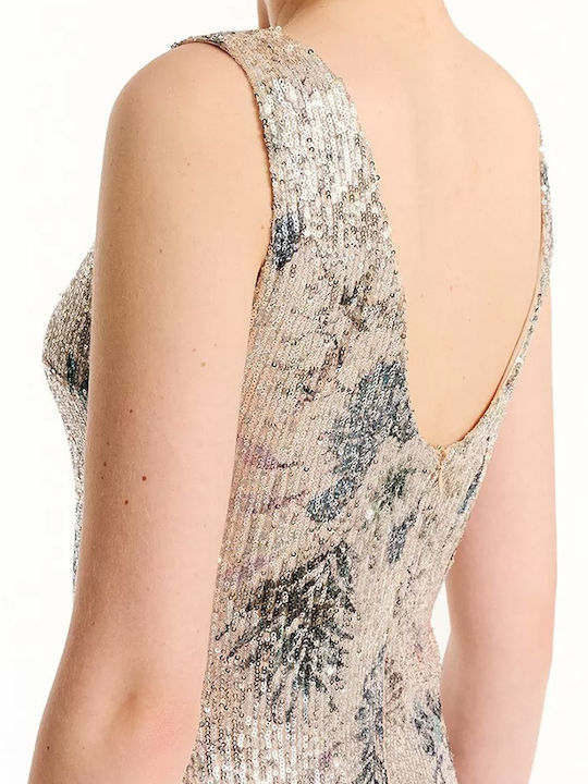 Sommer Midi Abendkleid Silber
