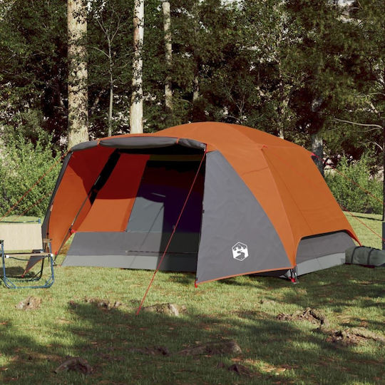 vidaXL Καλοκαιρινή Σκηνή Camping Γκρι για 6 Άτομα 412x370x184εκ. Γκρι/Πορτοκαλί