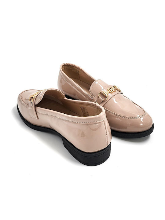 Patent Leather Women's Moccasins in Beige Color