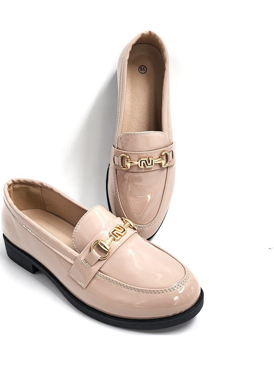 Patent Leather Women's Moccasins in Beige Color
