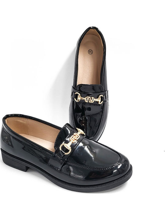 Patent Leather Women's Moccasins in Black Color