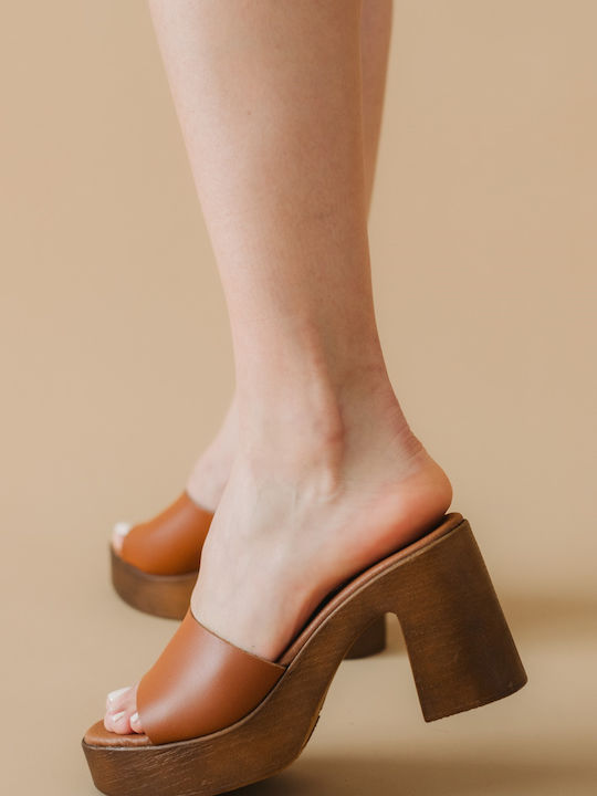 Flat Δερμάτινα Mules σε Ταμπά Χρώμα