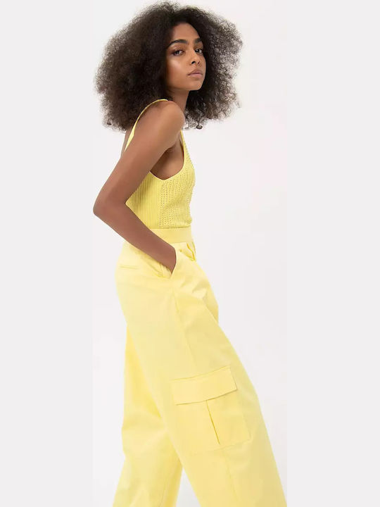 Dama Tesatura Pantaloni Cargo Galben