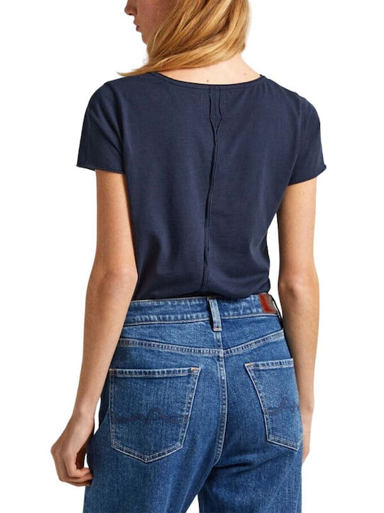 Pepe Jeans Women's Summer Blouse Cotton Short Sleeve Navy Blue