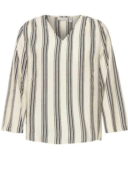 Fransa Women's Blouse with V Neckline Striped Birch Mix