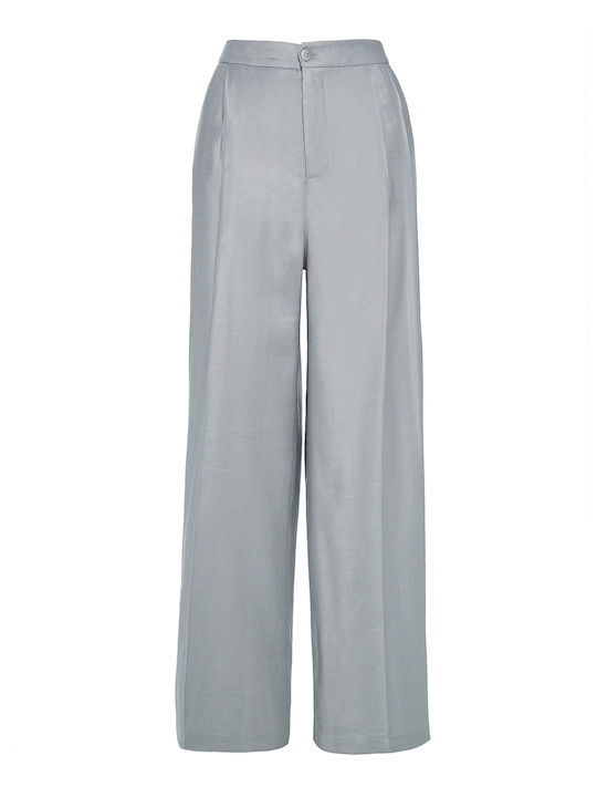 Milla Women's Linen Trousers in Wide Line Gray