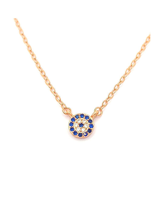 PS Silver Necklace Eye from Pink Gold Plated Silver with Zircon