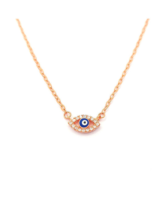 PS Silver Necklace Eye from Pink Gold Plated Silver with Zircon