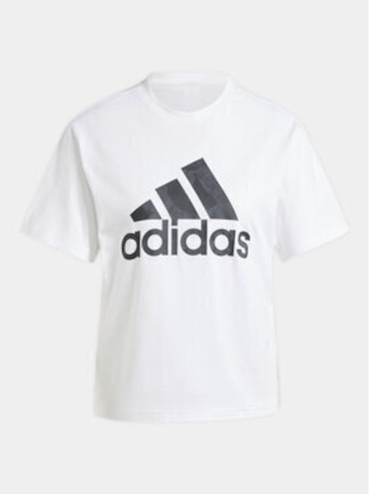 Adidas Graphic Big Logo Women's Athletic T-shirt Floral White