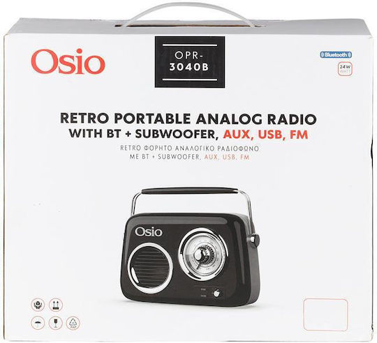 Osio OPR-3040B Retro Φορητό Ραδιόφωνο Επαναφορτιζόμενο με Bluetooth και USB Μαύρο