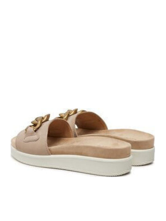 Leder Flache Sandalen für Damen in Beige Farbe