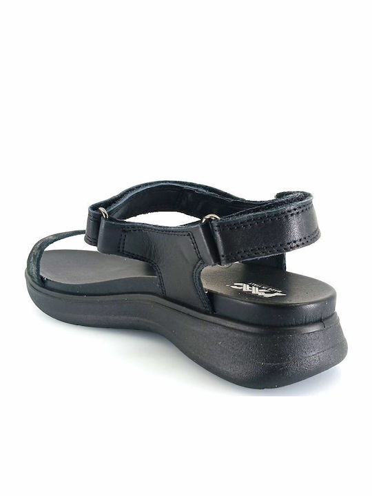 Leather Women's Flat Sandals Anatomic in Black Color