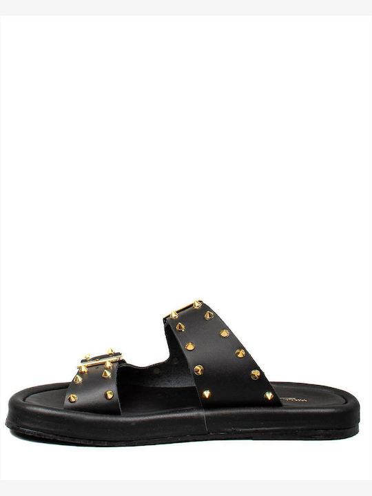Leather Women's Flat Sandals Flatforms in Black Color