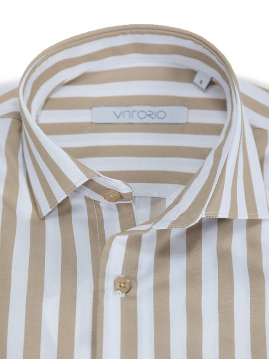 Vittorio Artist Men's Shirt Long Sleeve Cotton Striped White