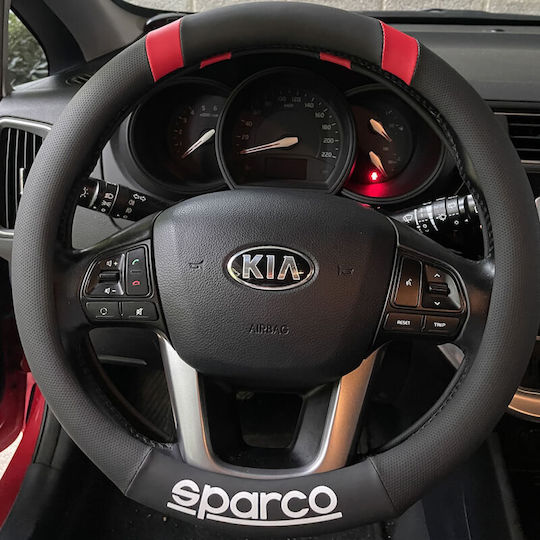 Sparco Κάλυμμα Τιμονιού Αυτοκινήτου D-Type με Διάμετρο 37εκ. από Δερματίνη Μαύρο με Κόκκινη Ραφή