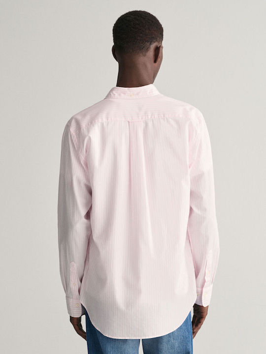 Long-sleeved Cotton Shirt Striped Pink