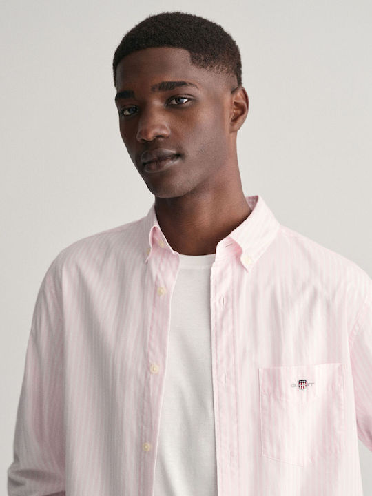 Long-sleeved Cotton Shirt Striped Pink