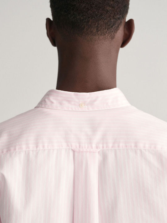 Long-sleeved Cotton Shirt Striped Pink
