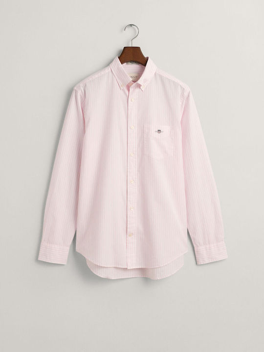 Long-sleeved Cotton Shirt Striped Pink