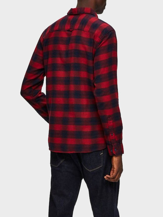 Selected Men's Shirt Long Sleeve Cotton Checked Red