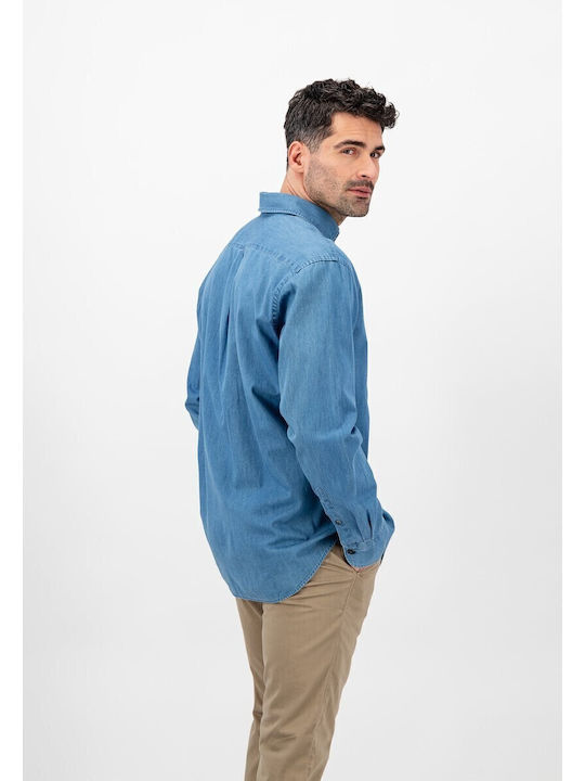 Fynch Hatton Ανδρικό Πουκάμισο Overshirt Μακρυμάνικo Τζιν με Κανονική Γραμμή Μπλε