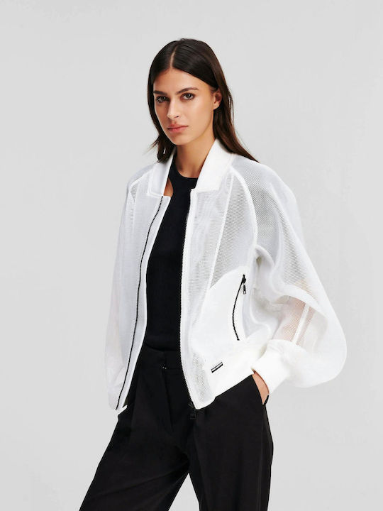 Karl Lagerfeld Women's Short Bomber Jacket for Winter White